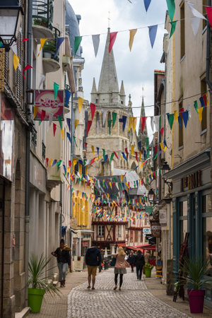 FRANCE, VANNES - SEPTEMBER 22: street with colorful houses in a medieval city of Vannes Brittany on September 22, 2015のeditorial素材