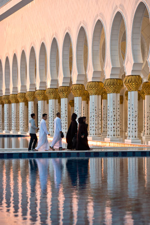 UAE, ABU DHABI - DECEMBER 21: Beautiful gallery of famous Sheikh Zayed White Mosque on December 21, 2014のeditorial素材