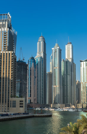 UAE, DUBAI - DECEMBER 31: view of Dubai Marina, United Arab Emirates - the largest man-made marina in the world on December 31, 2014のeditorial素材