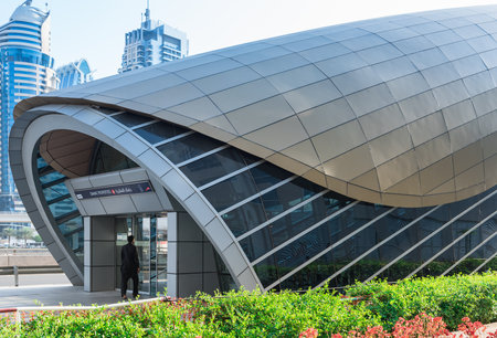 UAE, DUBAI - DECEMBER 31: street entrance to the Dubai Metro Station, United Arab Emirates on December 31, 2014のeditorial素材