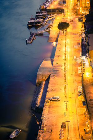 PORTUGAL, PORTO - JANUARY 20: Overview of Ribeira and Douro river in Old Town of Porto, Portugal at night on January 20, 2013のeditorial素材