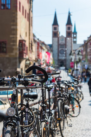 GERMANY, WURZBURG - MAY 22: The big number of City Bicycles on the street on May 22, 2015のeditorial素材