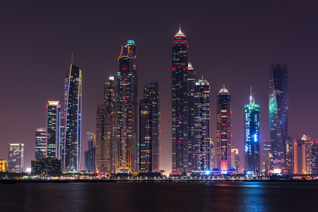 Night cityscape of Dubai city, United Arab Emirates
