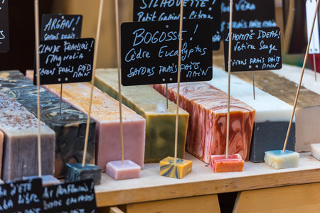FRANCE, HONFLEUR - MAY 30: Handmade soap in a beauty shop in France on May 30, 2015のeditorial素材