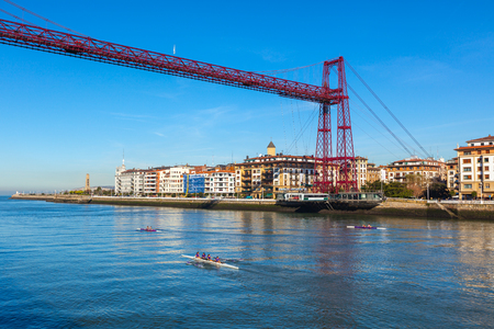 The Bizkaia suspension transporter bridge (Puente de Vizcaya) in Portugalete, Spain. The Bridge crossing the mouth of the Nervion River.の写真素材