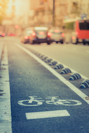 Bicycle road sign on the asphalt streetの写真素材