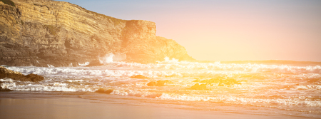 Western Portugal Ocean Coastline. Cliff and Surf. Long wide bannerの写真素材