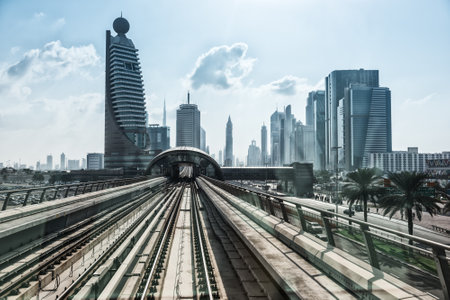 UAE, DUBAI - DECEMBER 31: view on subway road on downtown city Dubai. United Arab Emirates on December 31, 2014のeditorial素材