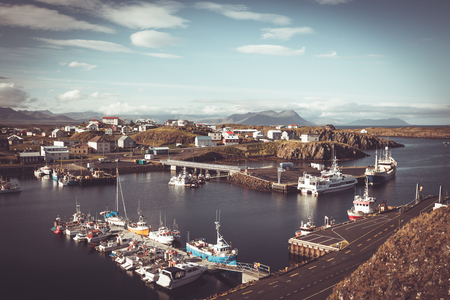 The town of Stykkisholmur, Snaefellsnes peninsula, the western part of Icelandの写真素材