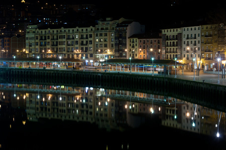Bilbao, Basque Country, Spain cityscape at night. Horizontal shotの写真素材