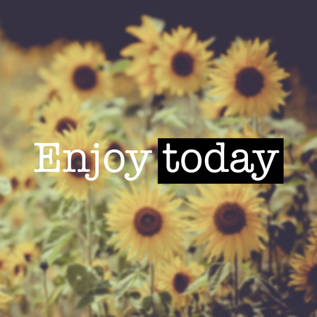 Inspirational motivation quote with phrase Enjoy today, Sunflowers Fieldの写真素材