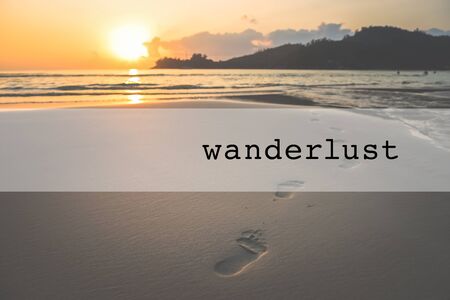 Inspirational typographic quote wanderlust. Travel vacations tourism adventure road trip conceptの写真素材