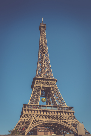 The Eiffel tower with blue clear sky in background Paris Franceの写真素材
