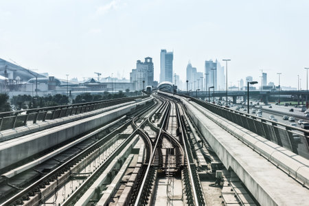 UAE, DUBAI - DECEMBER 31: view on subway road on downtown city Dubai. United Arab Emirates on December 31, 2014のeditorial素材