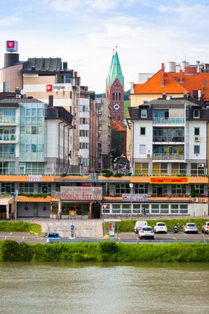 SLOVENIA, MARIBOR - JULY 17: Skyline of Maribor city in the sunny day, Slovenia on July 17, 2014のeditorial素材