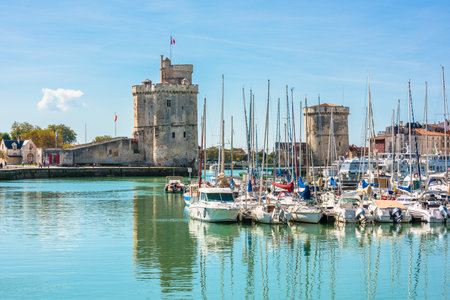 FRANCE, LA ROCHELLE - SEPTEMBER 21, 2015: View of yachts in the old port of La Rochelle Franceのeditorial素材
