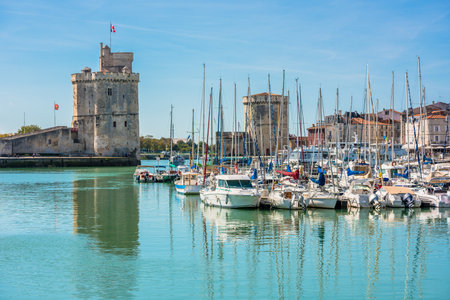 FRANCE, LA ROCHELLE - SEPTEMBER 21, 2015: View of yachts in the old port of La Rochelle Franceのeditorial素材