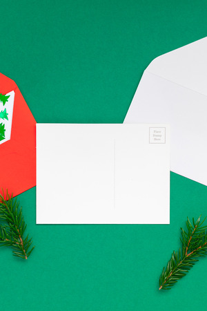 Creative New Year or Christmas greetings letter mockup flat lay top view Xmas holiday celebration...