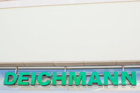 ORIHUELA, SPAIN - FEBRUARY 13, 2019: Deichmann store of international chain of mass fashion retail footwear stores brand logo at its building located in Orihuela shopping area Spainのeditorial素材