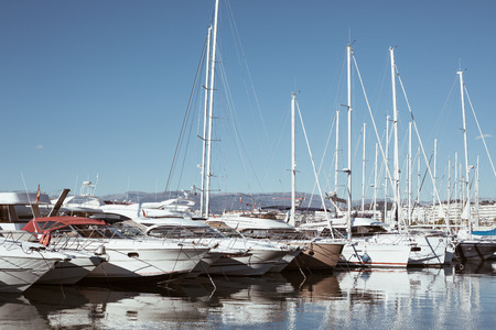 View of yachts in Marina of Cannes, French Riviera, France