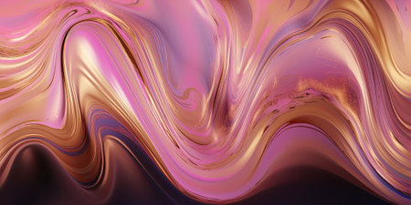 Bright pink swirls morphing abstract fluid art background. Free flowing smooth waves, drops of liquid with iridescent soft glowing. Futuristic curve forms. AI Generative contentの素材