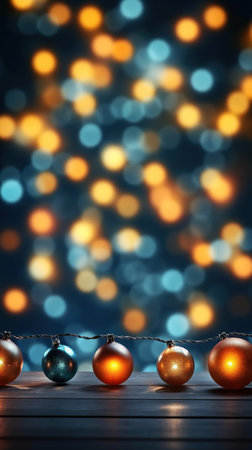 Golden lights festive bokeh defocused sparkling vertical background with copy space for New Year, Christmas, party holiday promotion. AI Generative contentの素材