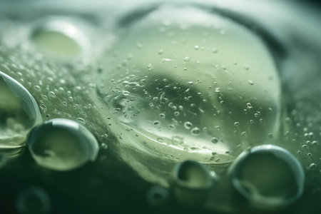 Skincare cosmetics product macro texture sage green color background with copy space. Beauty and skin care product deep hydration or soothing swatch. AI Generative contentの素材