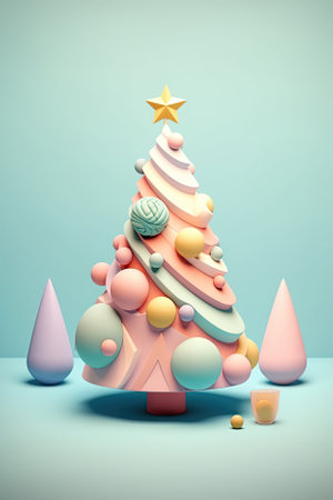 Christmas tree 3D gradient pastel colors vertical background. Cute candy colors Christmas decoration made with bubbly geometrical forms for event flayers, greeting postcards. AI Generative contentの素材