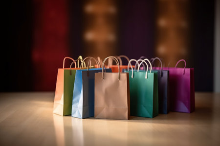 Christmas, New Year or birthday gift shopping bags background for sales event flayers, promotion letters. AI Generative contentの素材