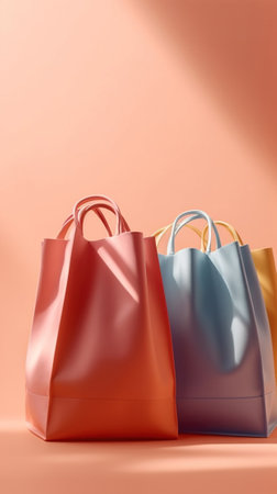 Christmas, New Year or birthday gift shopping bags pink vertical background for sales event flayers, promotion letters. AI Generative contentの素材