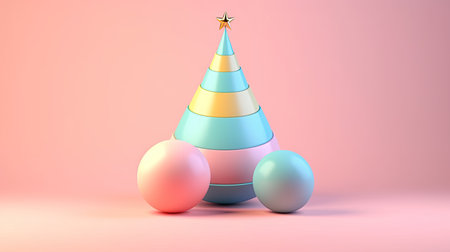 Christmas tree 3D gradient pastel colors background. Cute cartoonish candy colors Christmas decoration made with bubbly geometrical forms for event flayers, greeting postcards. AI Generative contentの素材