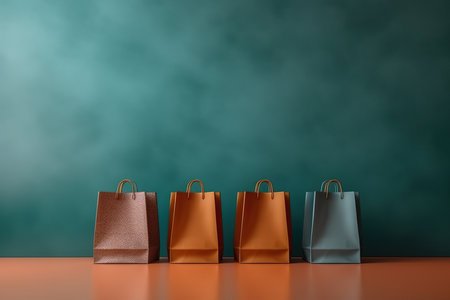 Christmas, New Year or birthday gift shopping bags background for sales event flayers, promotion letters. AI Generative contentの素材