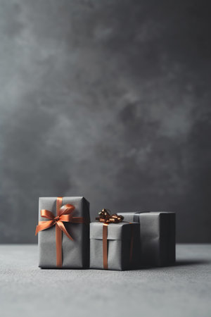 Present boxes holiday vertical background with copy space. Gifts with bow pile. Birthday, Valentine day, Mother day, Christmas, Black friday, shopping sale, consumerism concept. AI Generative contentの素材