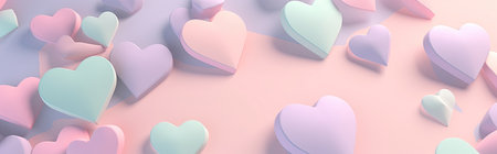Bright pastel color 3D hearts on pink banner background with copy space for Valentine Day, party, wedding seasonal holiday promotion. Flat lay, top view. AI Generative contentの素材