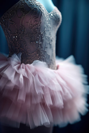 Pink tulle ballet tutu dress vertical background with copy space. Balletcore fashion style, dance art, choreography classes promotion. AI Generative contentの素材