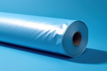 Blue roll of plastic on blue background, monochrome image, AI Generated contentの素材