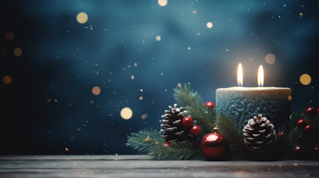 Christmas or New Year dark blue background with candle lights and copy space. AI Generative contentの素材