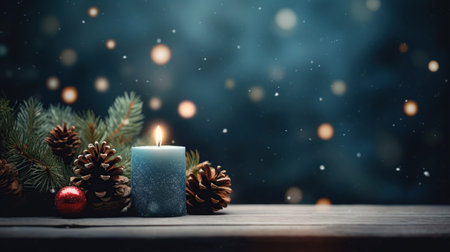 Christmas or New Year dark blue background with candle lights and copy space. AI Generative contentの素材