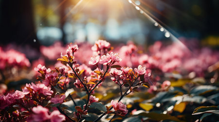 Pink sakura blossom spring natural background with copy space, AI generated contentの素材