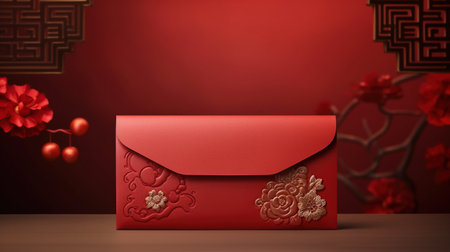 Red paper envelope with golden, representing luck and joy in Chinese tradition, AI-generated contentの素材