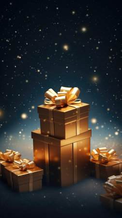 Christmas, New Year gift boxes holiday celestial cosmic background, copy space AI Generative contentの素材