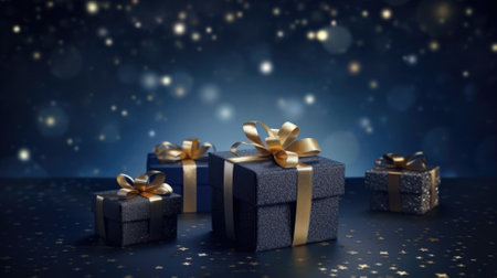 Christmas, New Year gift boxes holiday celestial cosmic background, copy space AI Generative contentの素材