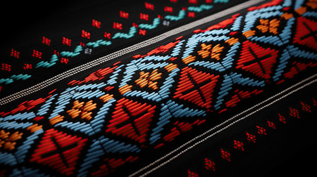 3d illustration of colorful ethnic pattern on black background. Ethnic styleの素材