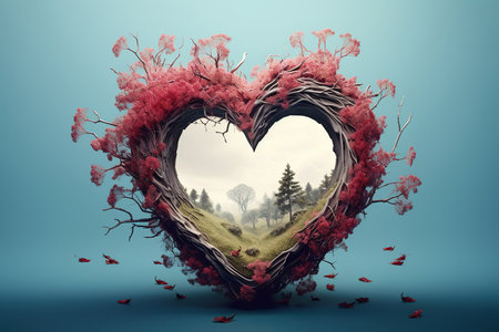 Heart shaped tree on blue background. 3D rendering. Valentine's day conceptの素材