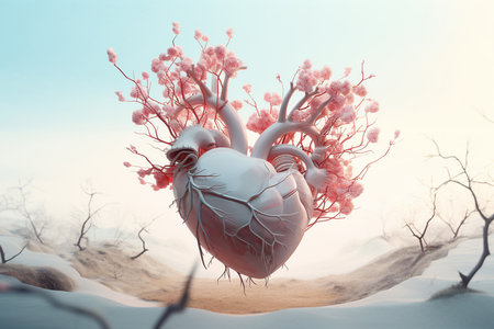 Human heart with tree in the desert. 3d render illustration.の素材