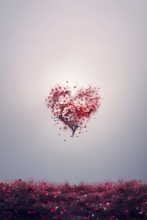 Valentine's day background with heart shaped tree and petalsの素材