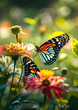 Butterfly and flower in the garden. (Common tiger butterfly)の素材