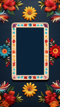 Vintage frame with flowers on dark blue background. Vector illustration.の素材