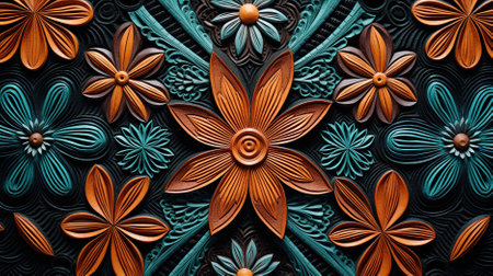 Floral pattern on black background. 3d rendering, 3d illustration.の素材