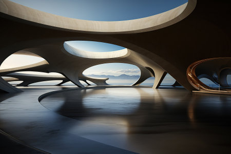 3D render of modern architecture. Abstract background. Futuristic architecture.の素材